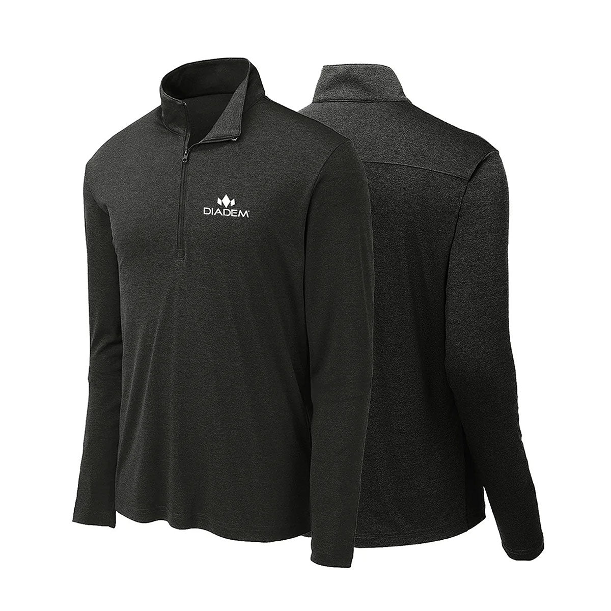 Diadem Mens Performance Quarter Zip Pullover Black Front and Back