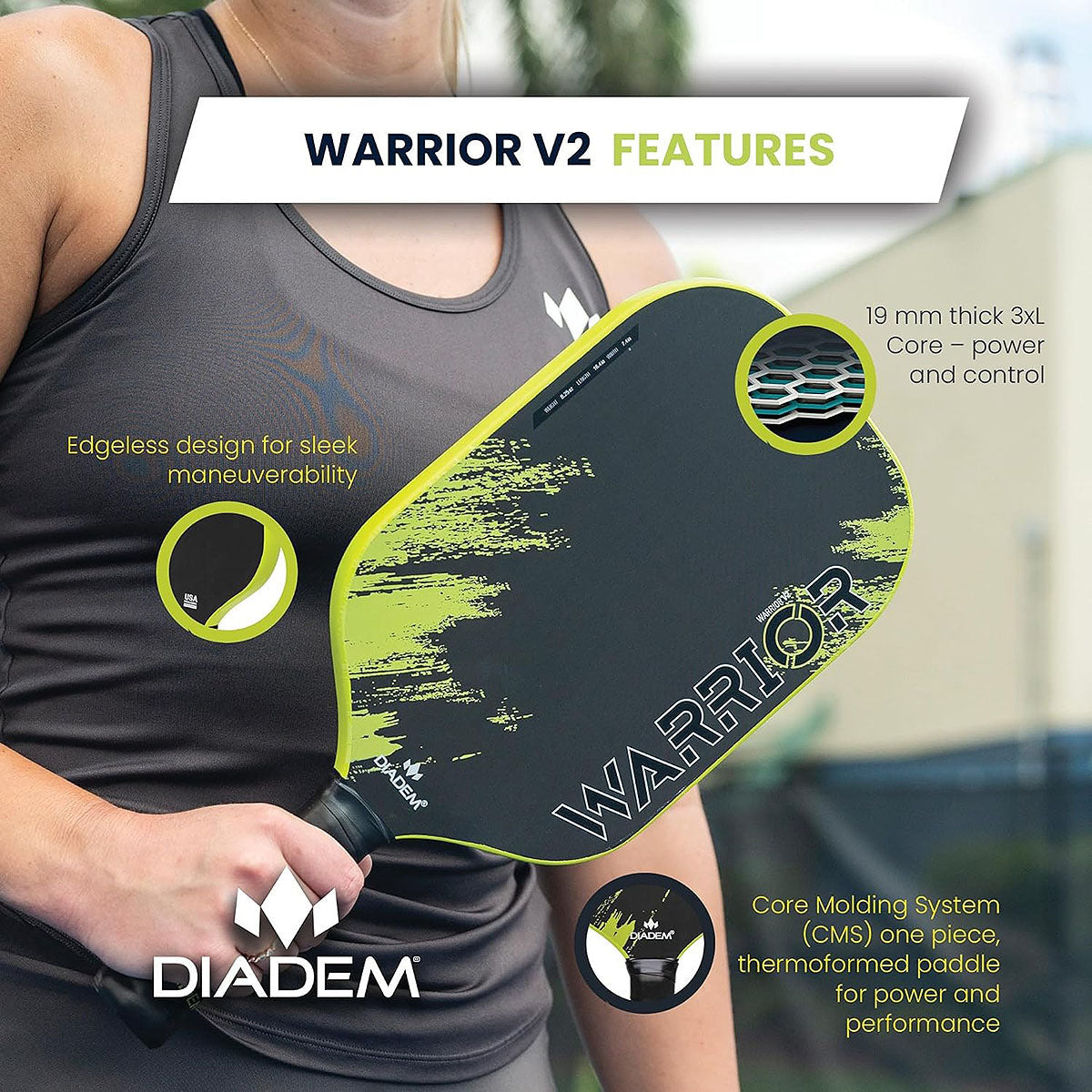 Diadem Warrior v2 Pickleball Paddle Features