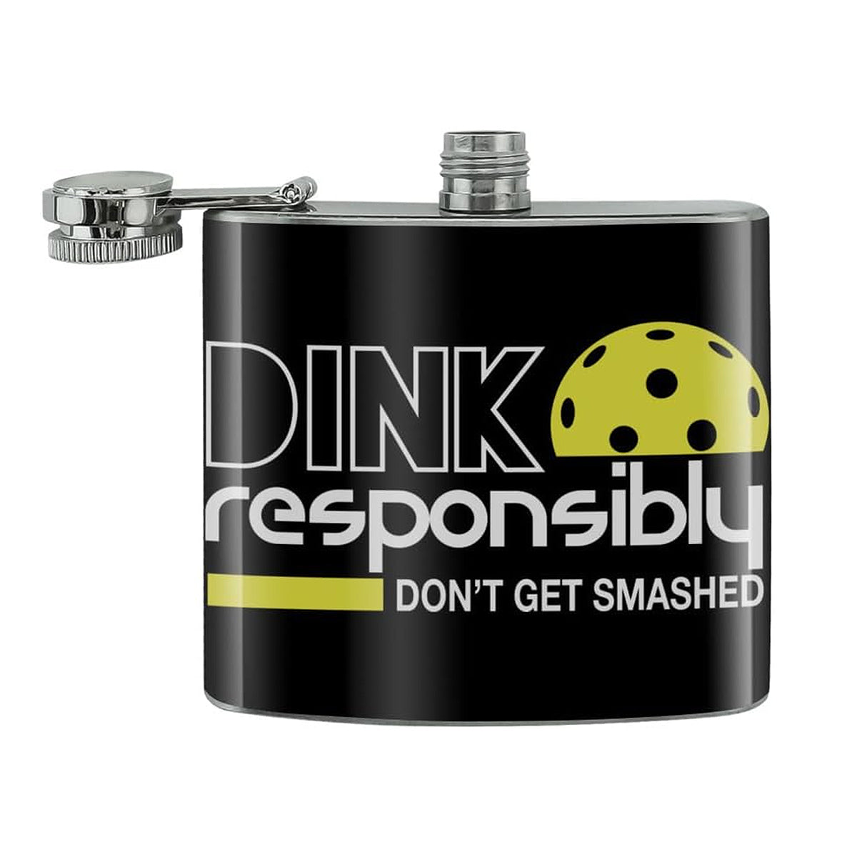 Pickleball Dink Responsibly Stainless Steel 5oz Flask Open