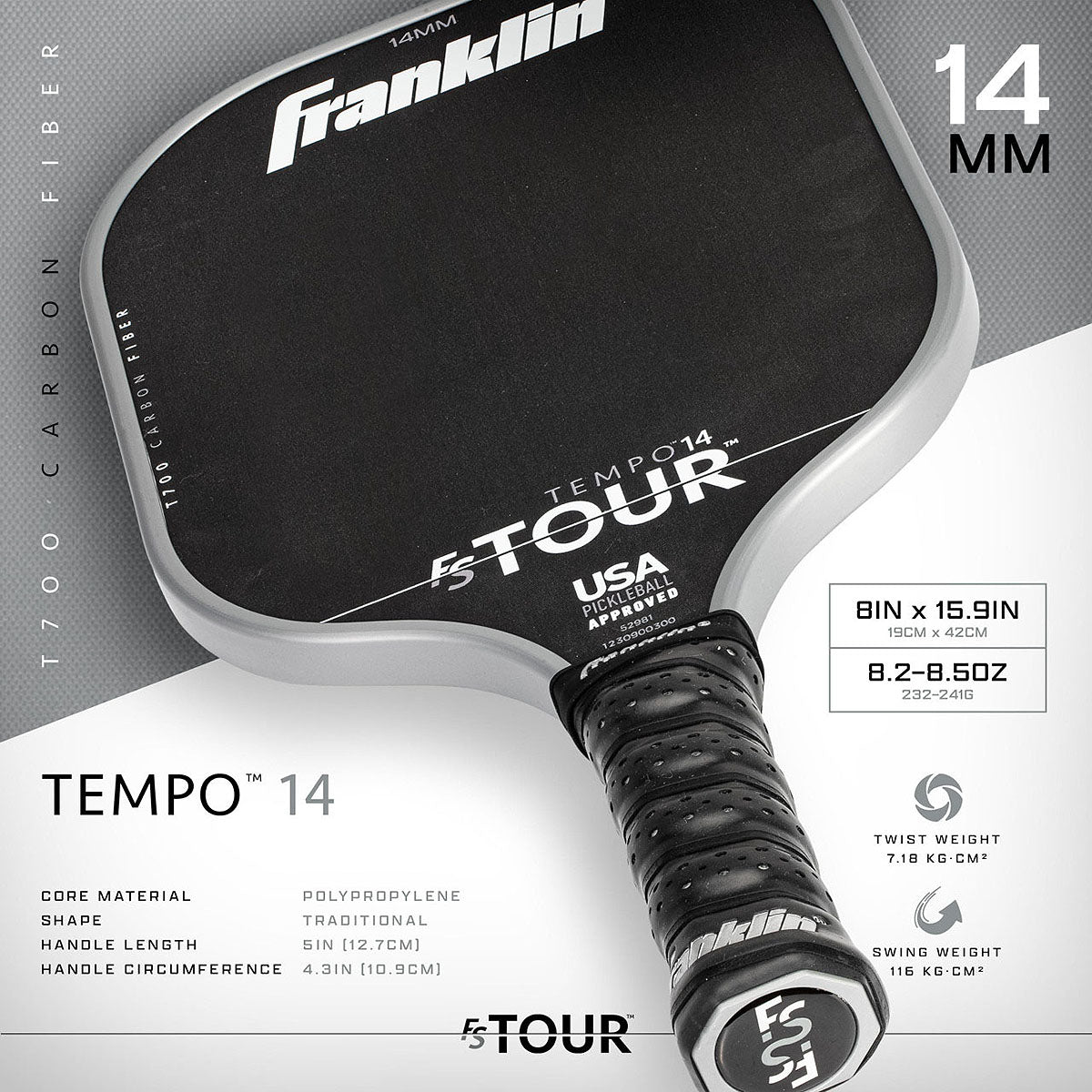 Franklin FS Tour Tempo 14mm Pickleball Paddle Specs