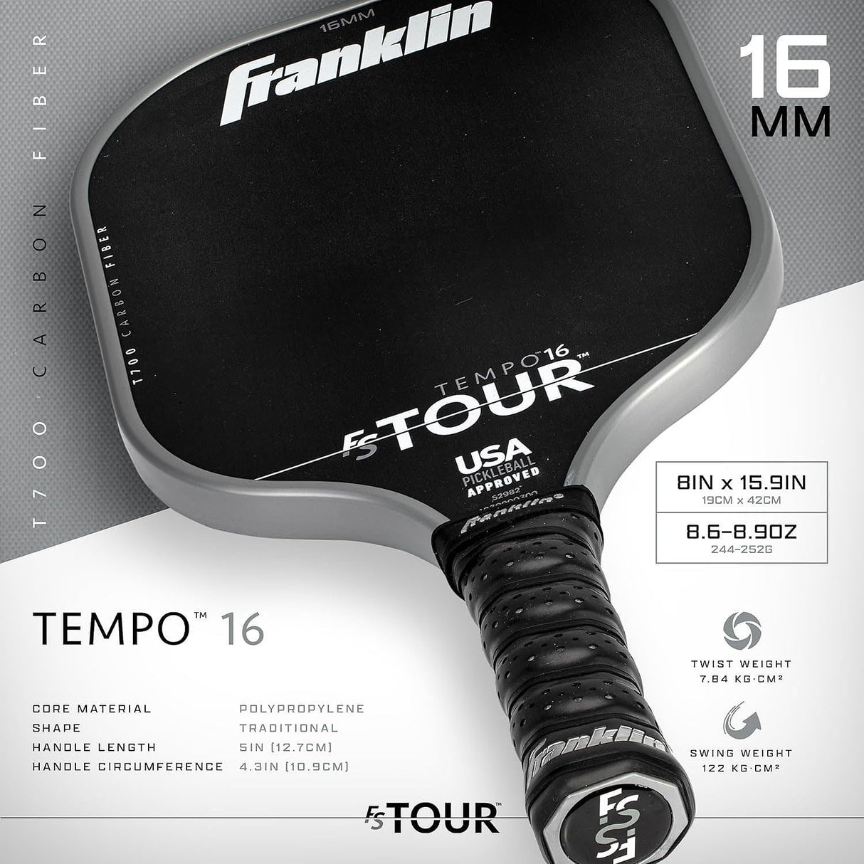 Franklin FS Tour Tempo 16mm Pickleball Paddle Specs & Features