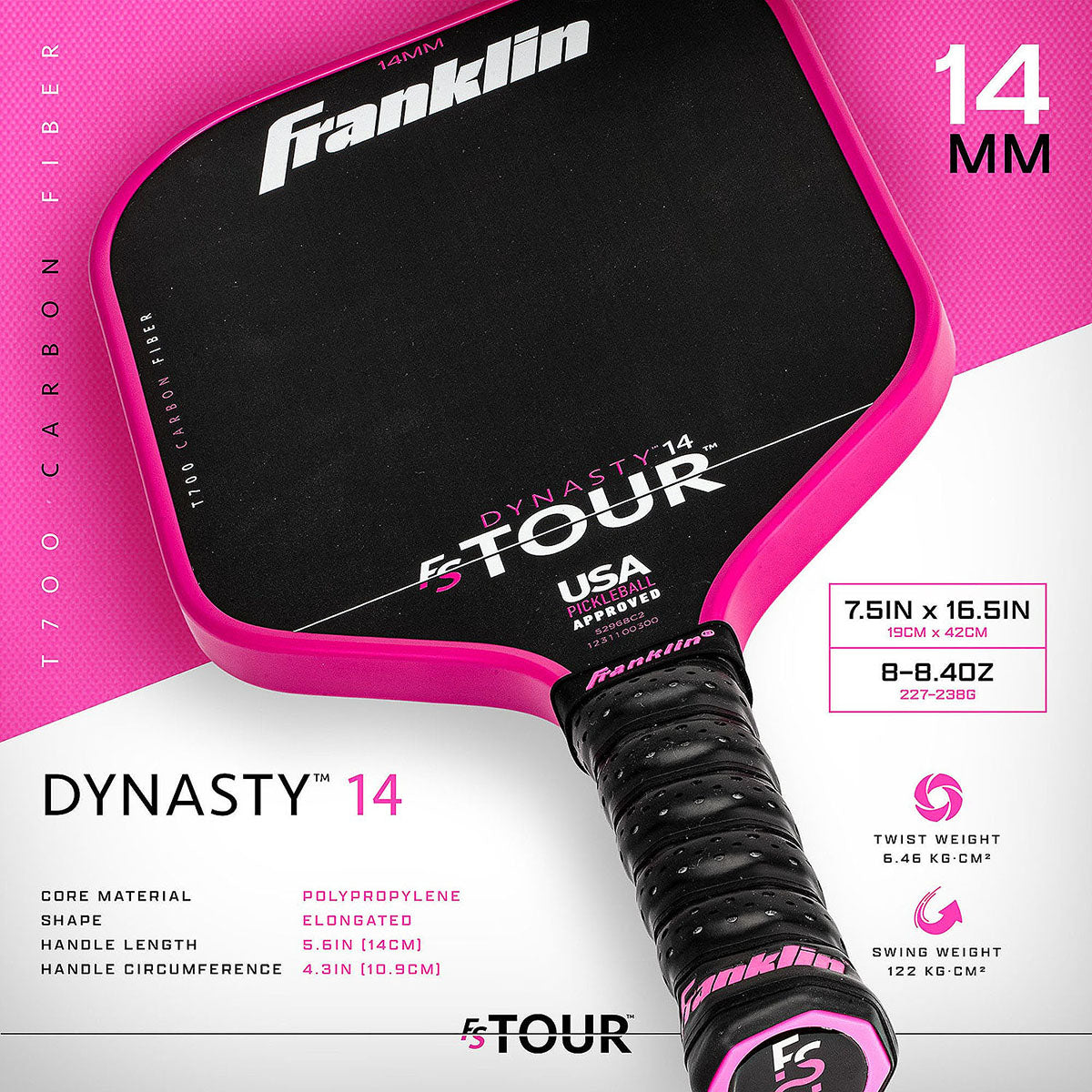 Franklin FS Tour Dynasty 14mm Pickleball Paddle Features