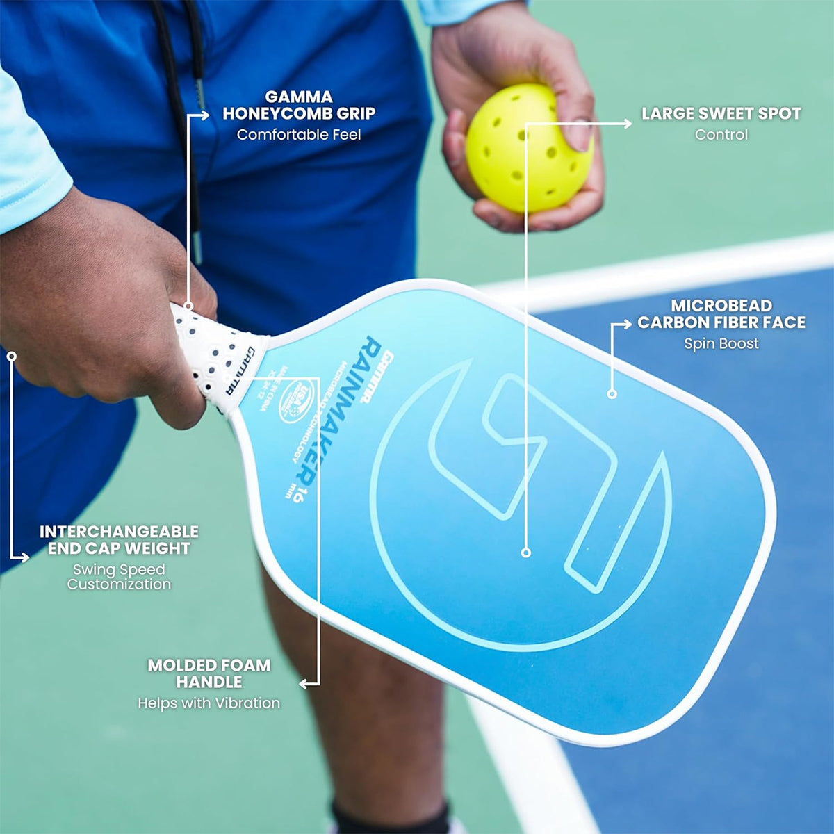 Gamma Rainmaker Pickleball Paddle Blue Main Specs
