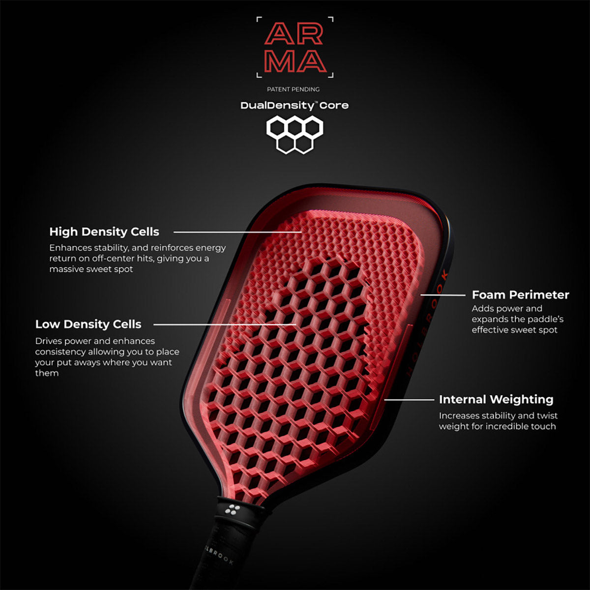 Holbrook Arma T CF 14mm Elongated Pickleball Paddle Spec 1