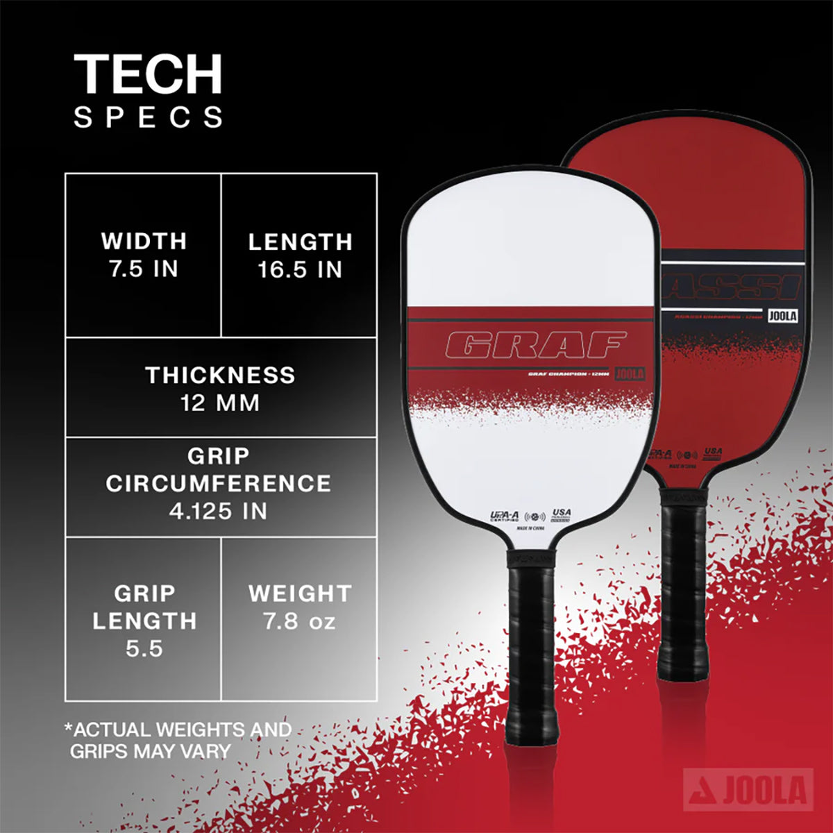 JOOLA Agassi/Graf Champion Pickleball Paddle Set Tech Specs