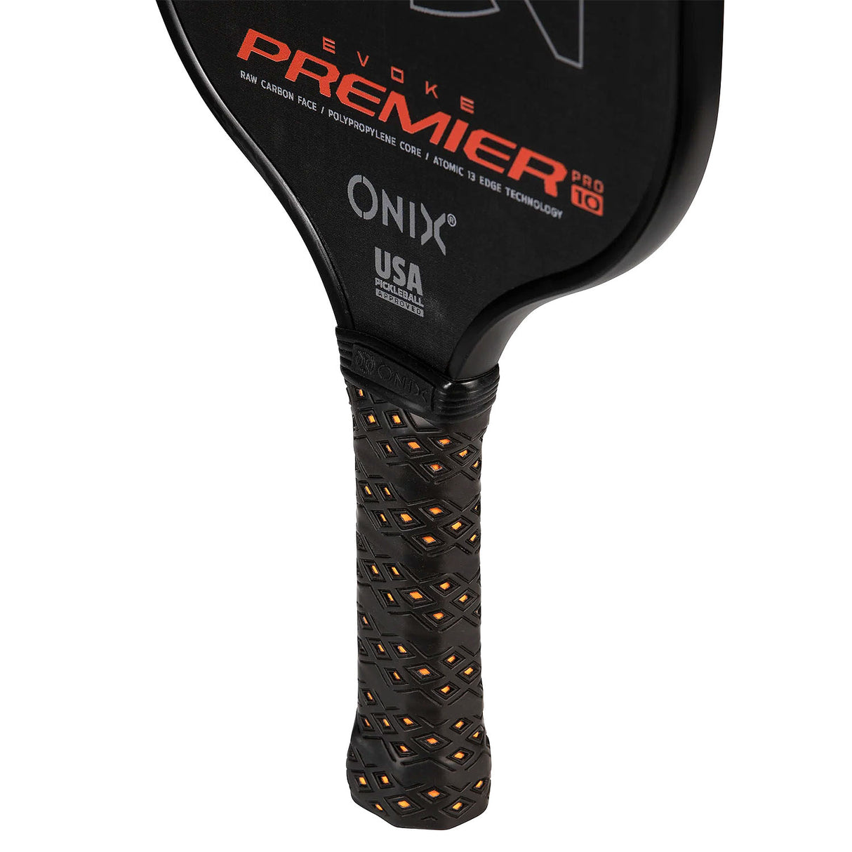Onix Evoke Premiere Pro Raw Carbon Pickleball Paddle orange grip