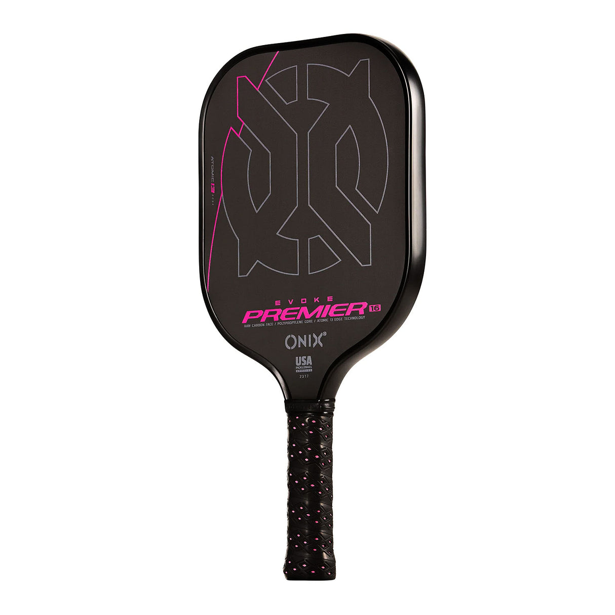 Onix Evoke Premiere Pro Raw Carbon Pickleball Paddle 16mm Pink Angle PIcture