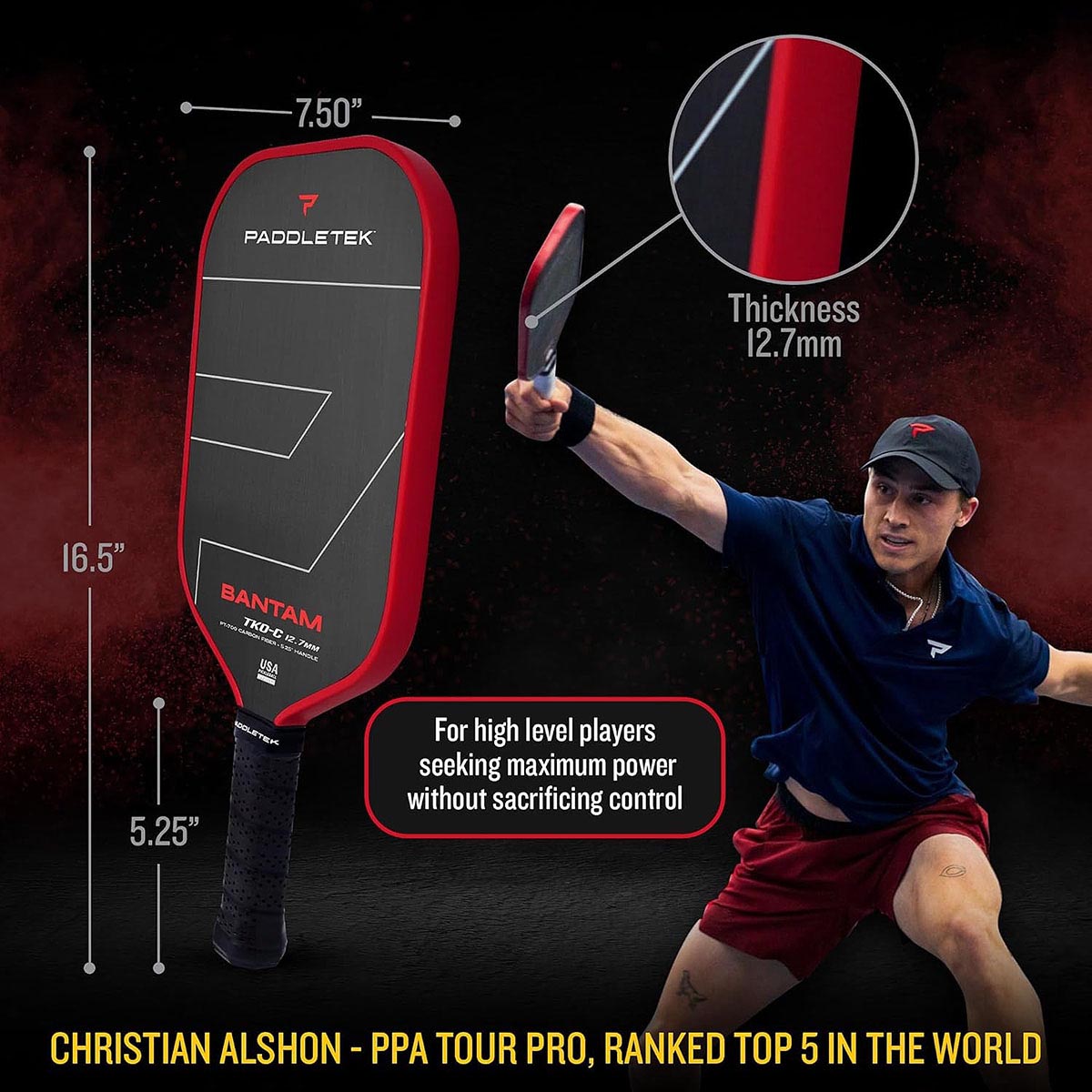 Paddletek Bantam TKO-C 12.7mm Pickleball Paddle Specs