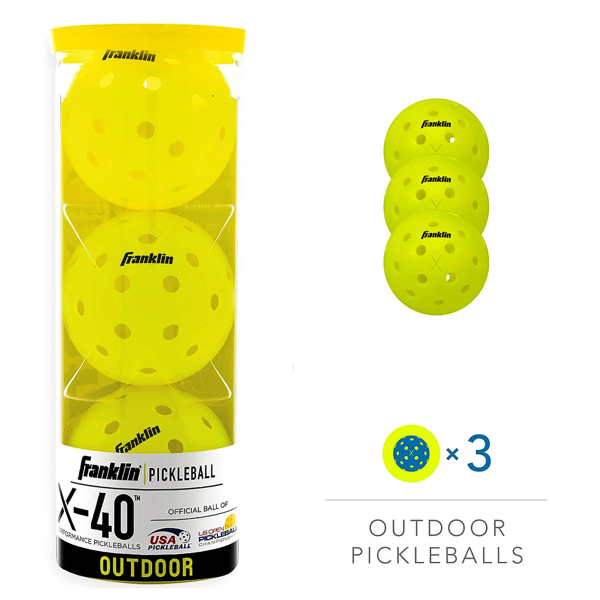 Pickleballs X40 Outdoor 3 Pack Optic Yellow Package