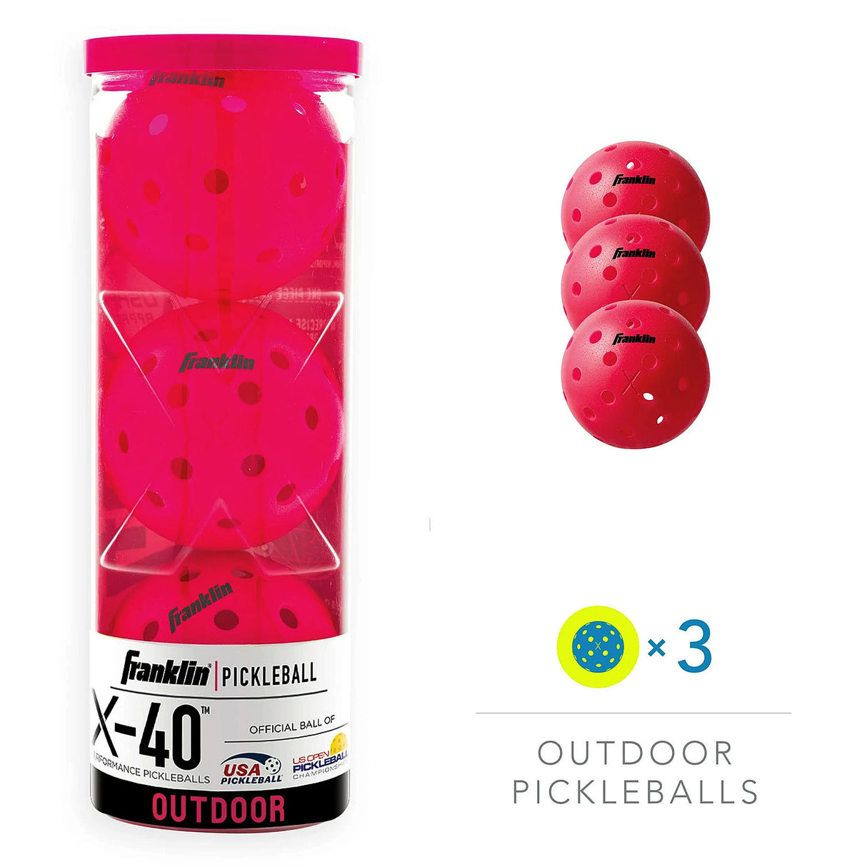 Pickleballs X 40 Outdoor Pink 3 Pack Can