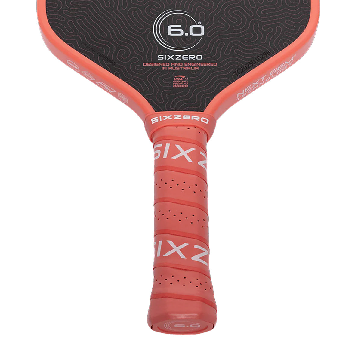 Six Zero Coral 16mm Elongated Pickleball Paddle Coral Pink Grip