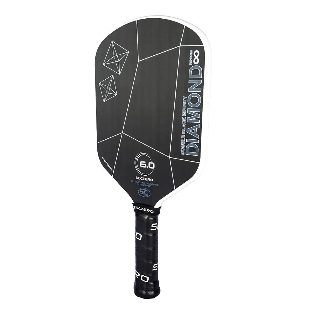 Six Zero Infinity Edgeless Double Black Diamond Control Pickleball Paddle White Angle