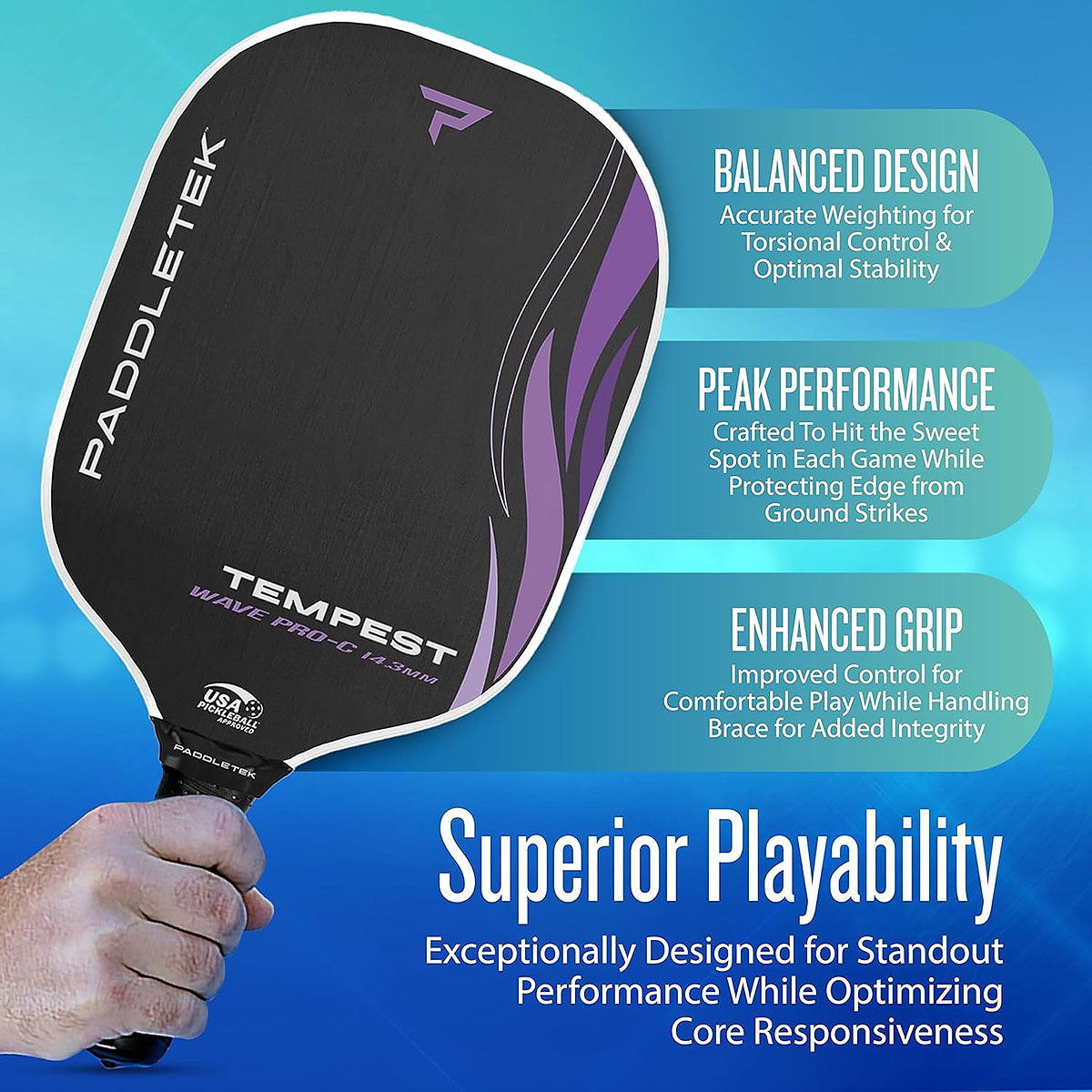 Paddletek Tempest Wave Pro-C Pickleball Paddle 14.3 mm