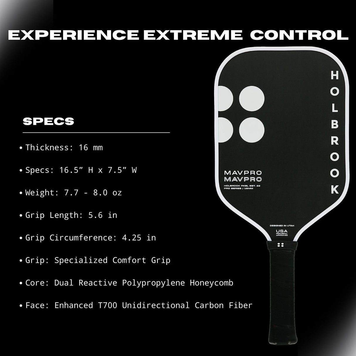 Holbrook Mav Pro 2.0 Pickleball Paddle Specs