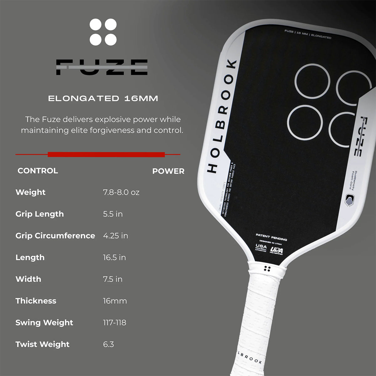 Holbrook Fuze Elongated 16mm Pickleball Paddle - Pickleball Nation