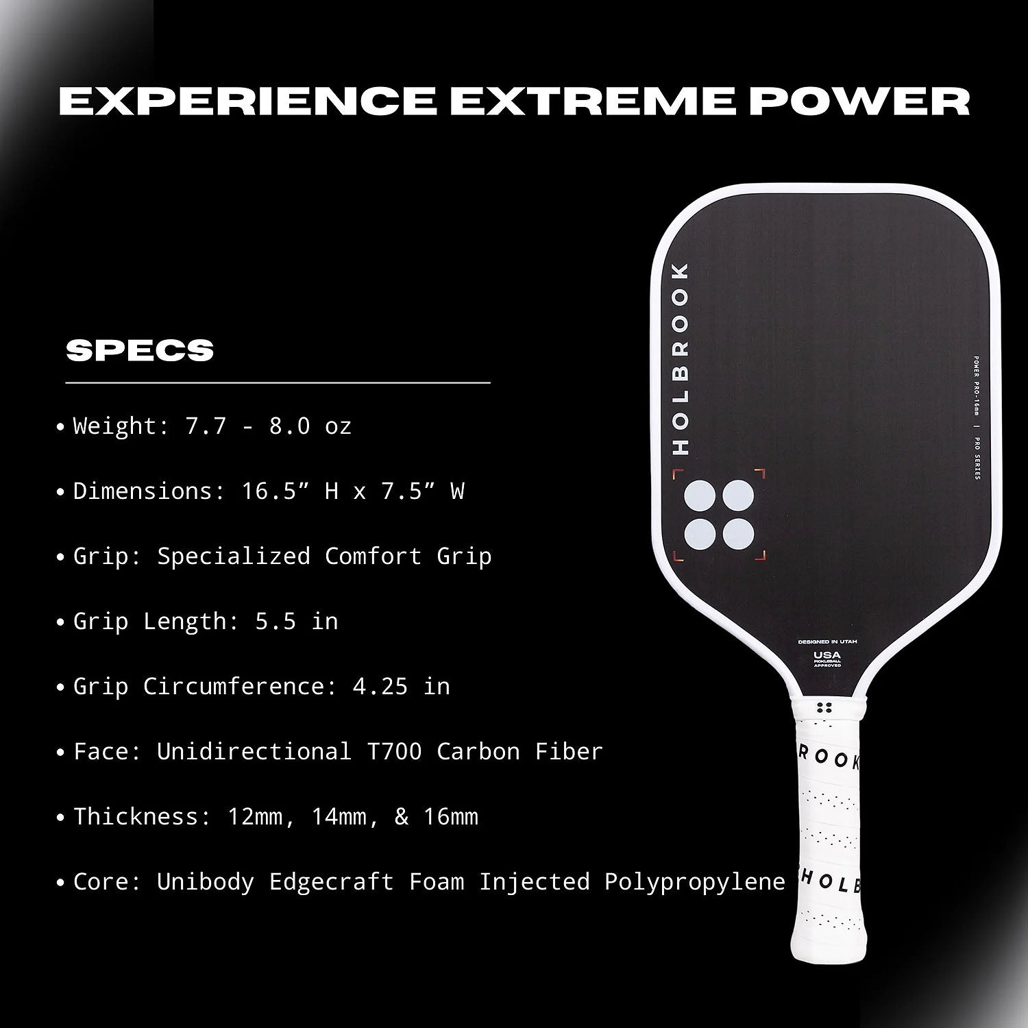 Holbrook Power Pro 16mm Pickleball Paddle - Pickleball Nation