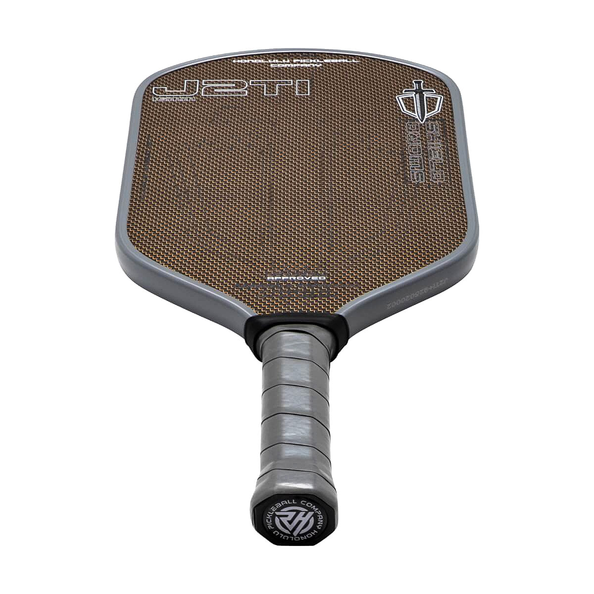 Honolulu Sword & Shield J2Ti Carbon & Titanium Pickleball Paddle Gold Topview