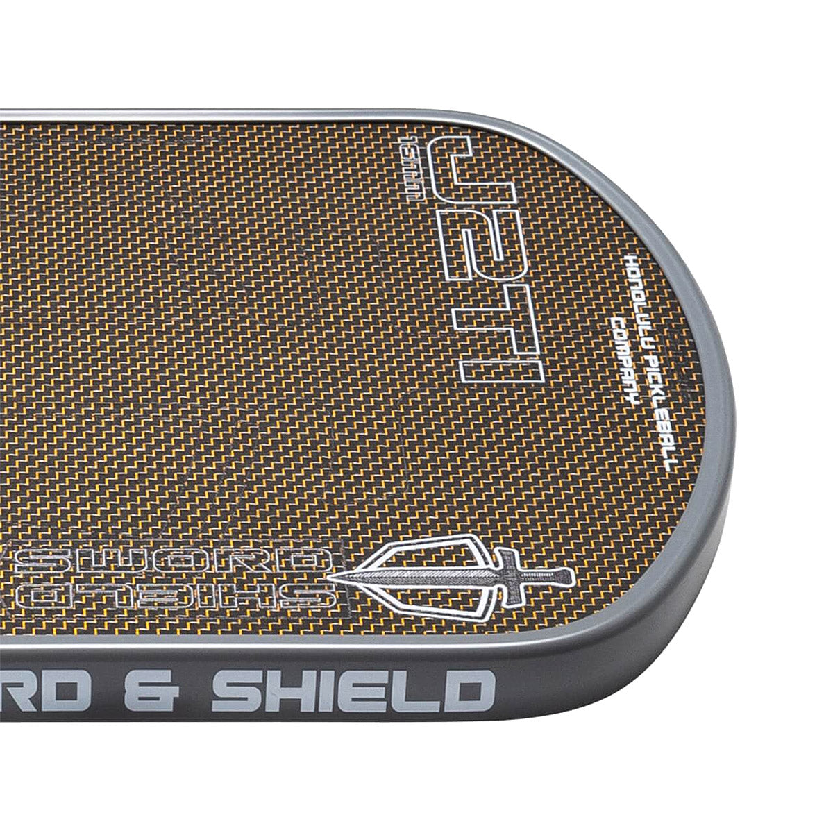 Honolulu Sword & Shield J2Ti Carbon & Titanium Pickleball Paddle Gold Face