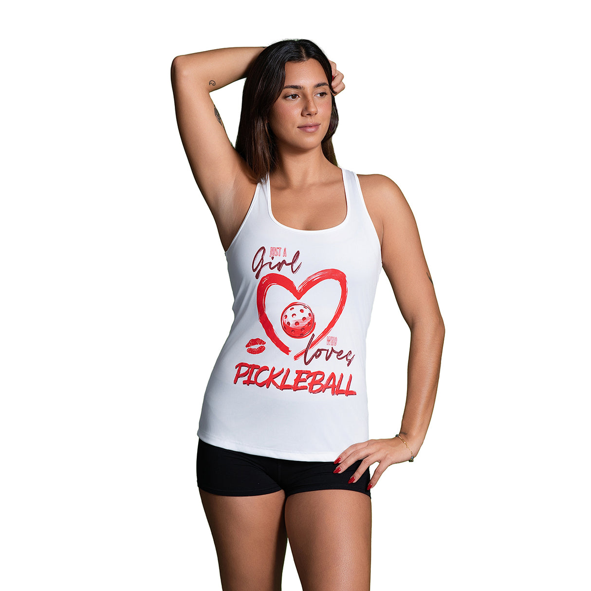 Just a Girl Who Loves Pickleball Women’s Racerback Tank White Front