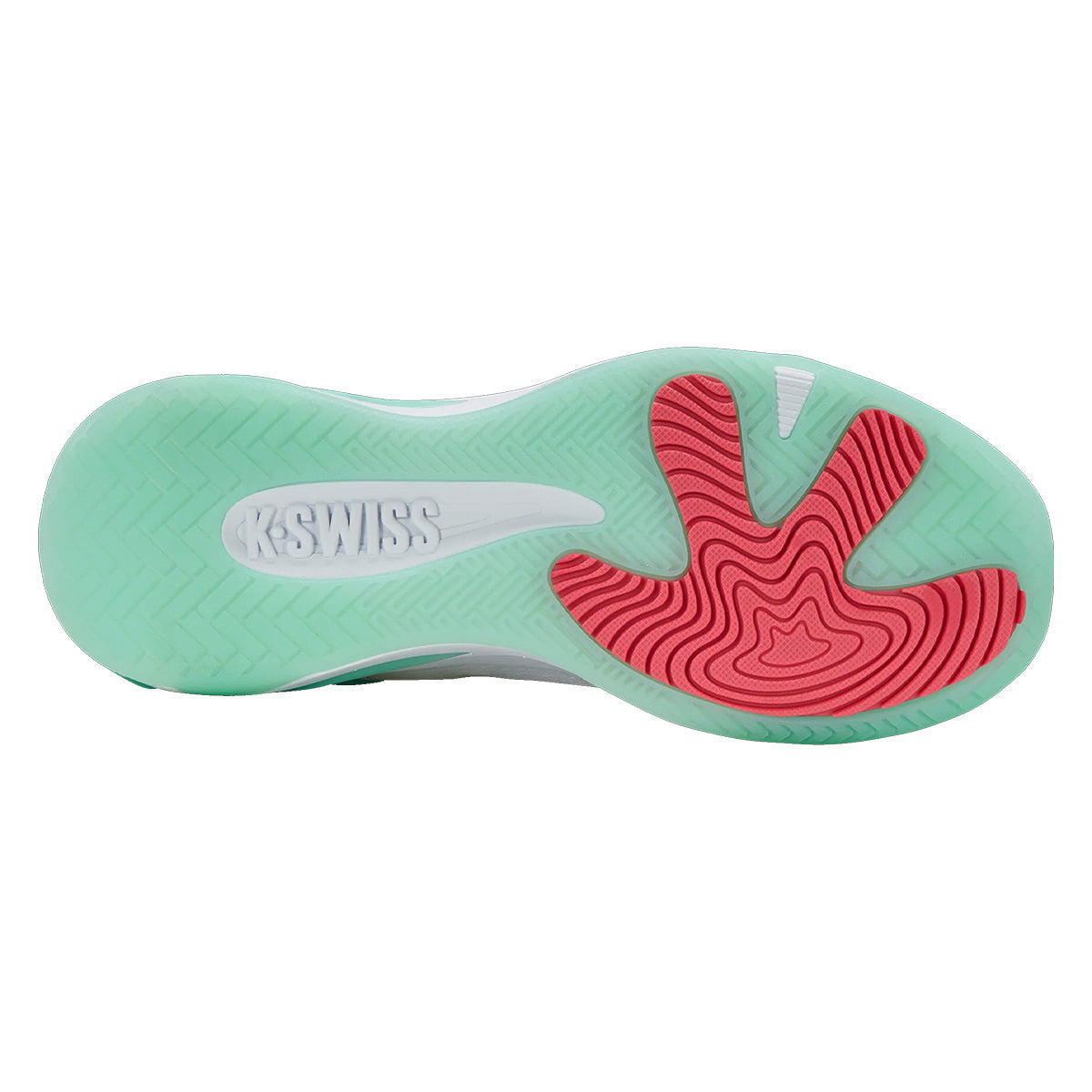 K-Swiss K-Frame Women’s Pickleball Shoes White Neon Mint Hot Neon Pink  Bottom