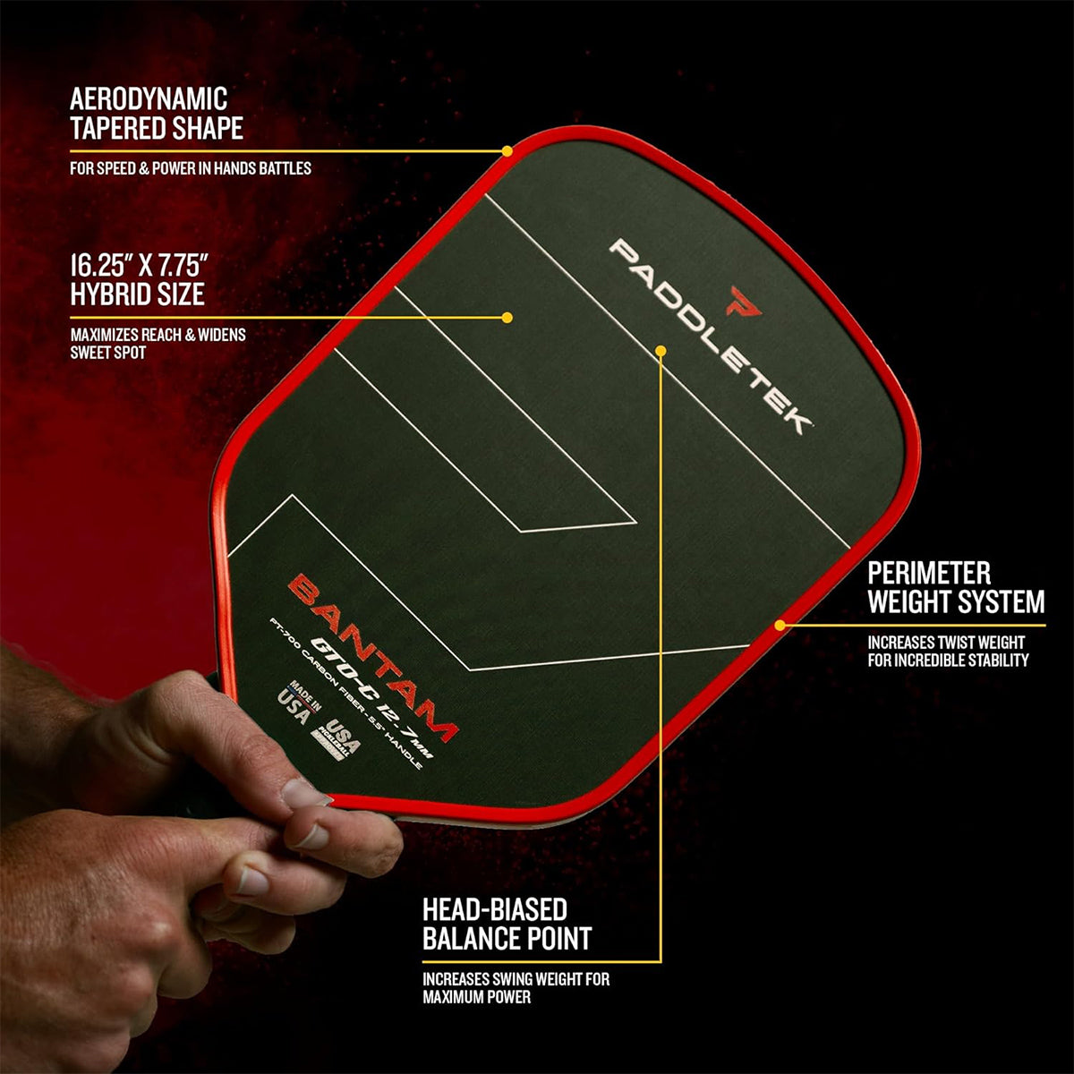 Paddletek Bantam GTO-C 12.7mm Pickleball Paddle Specs 4