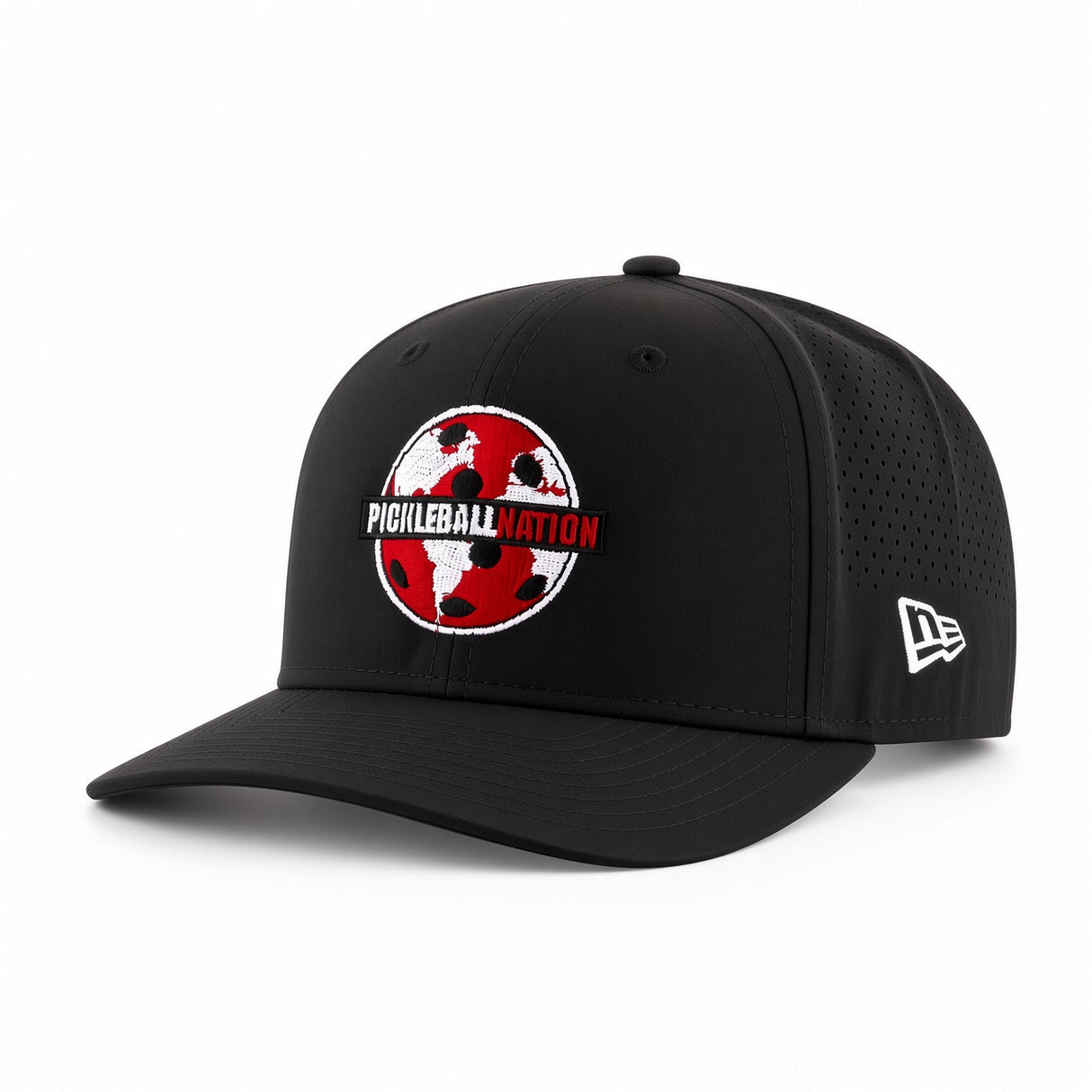 Pickleball Nation 9Seventy New Era Hat - Black with red and white logo angle