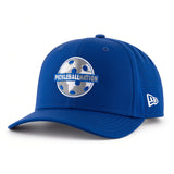 Pickleball Nation 9Seventy New Era Stretch Snap Hat - blue with grey and white logo angle view