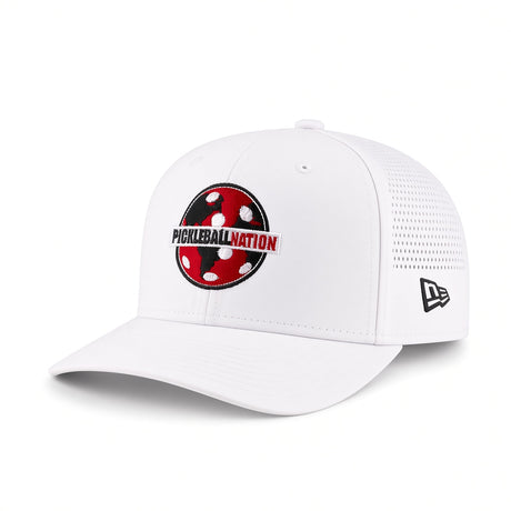 Pickleball Nation 9Seventy New Era Hat - white with red and black logo angle