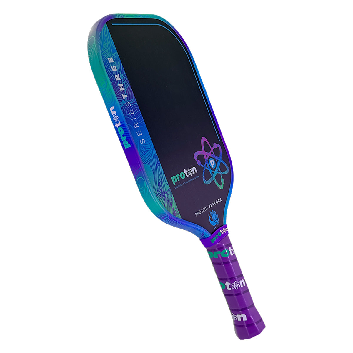 Proton Series Three Project Peacock Elongated 13mm Pickleball Paddle Angle