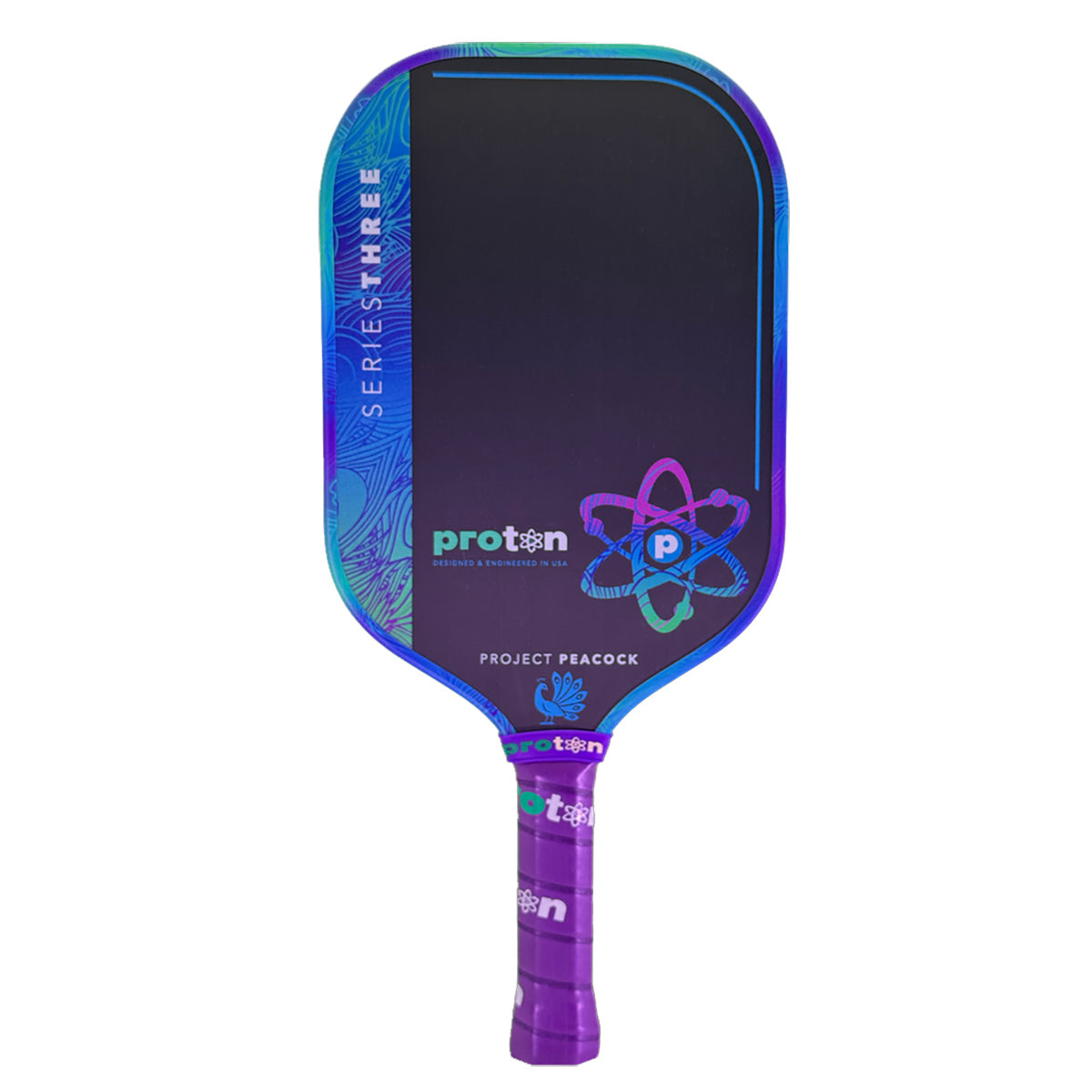 Proton Series Three Project Peacock Elongated 13mm Pickleball Paddle Front