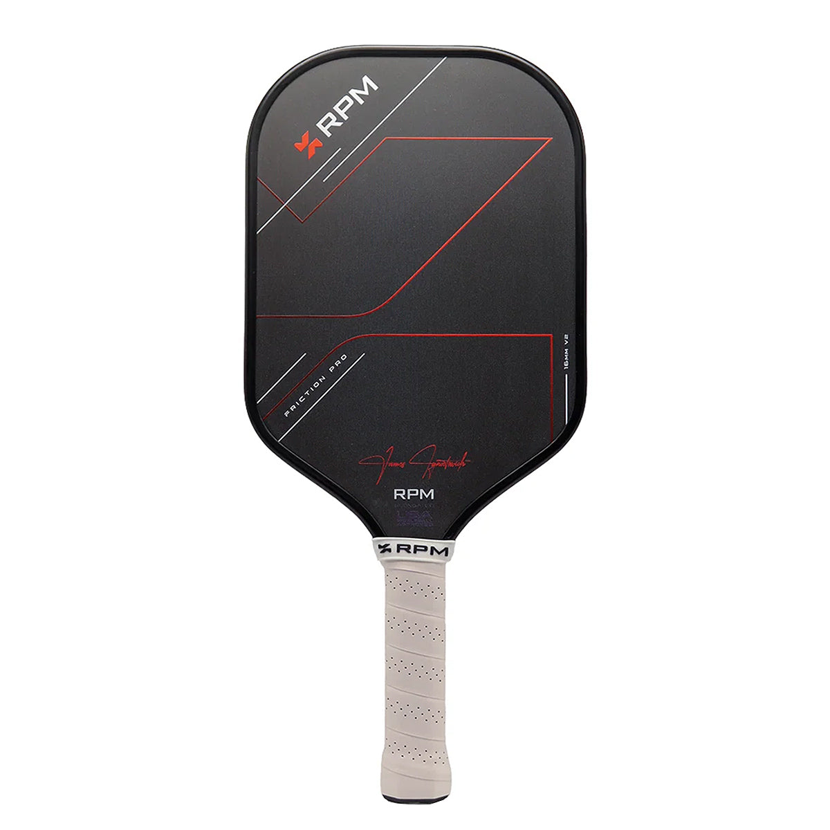 RPM Friction Pro V2 Elongated 16mm Pickleball Paddle Red Front
