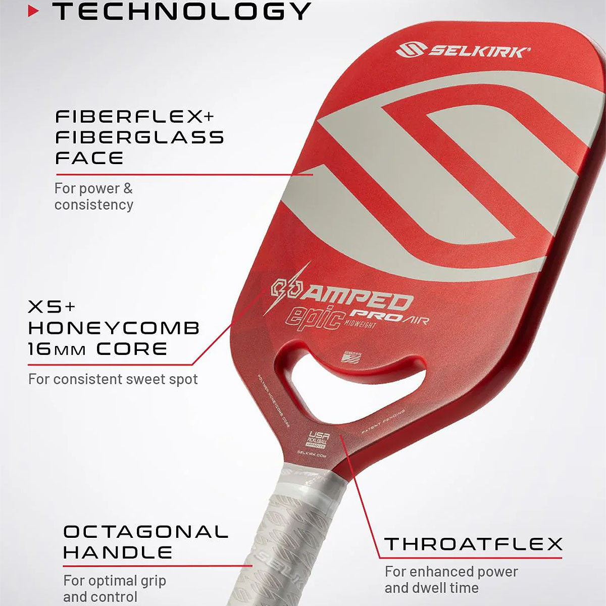 Selkirk Amped Pro Air Invikta Pickleball Paddle Features