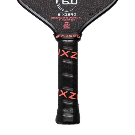 Six Zero Coral 16mm Elongated Pickleball Paddle Black Grip