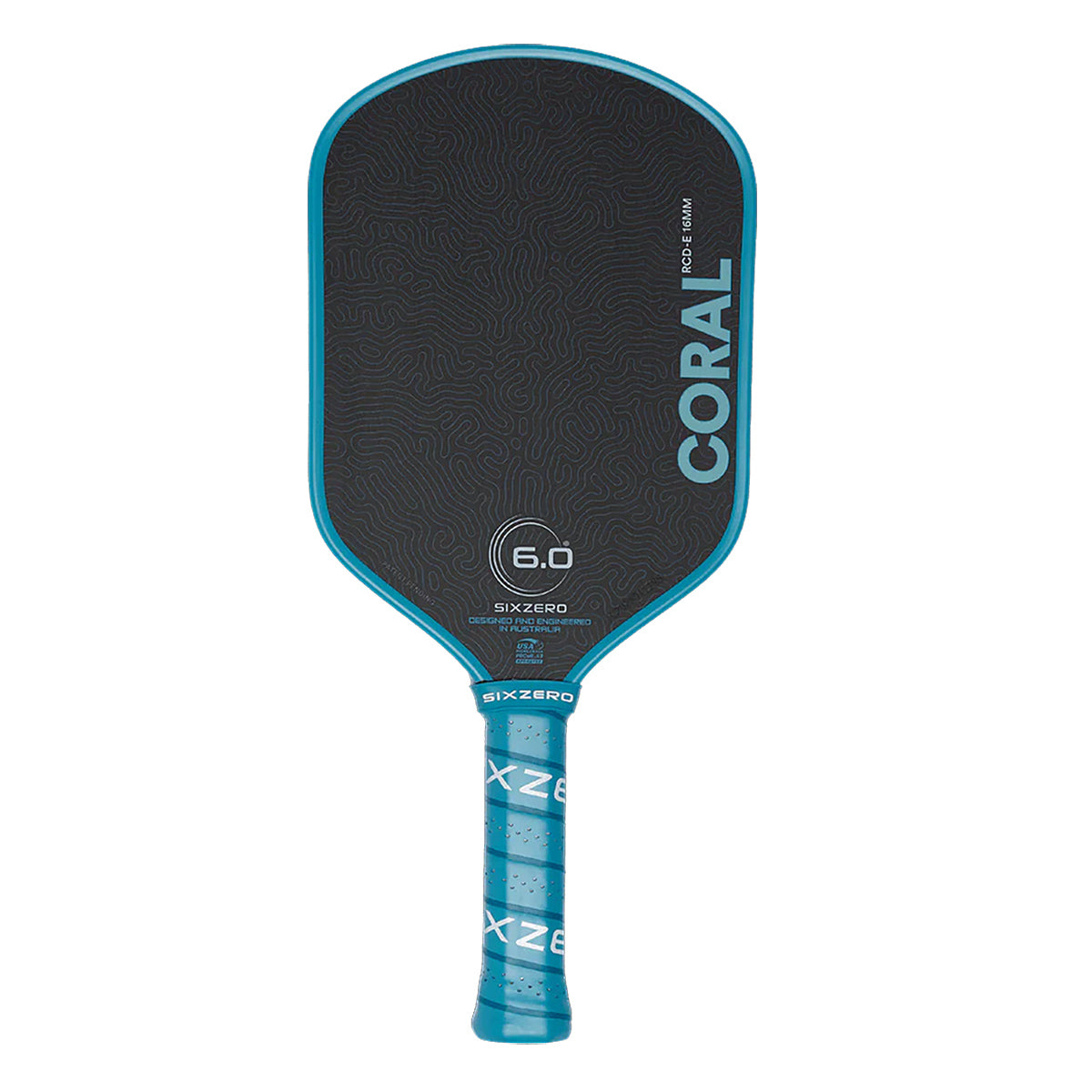 Six Zero Coral 16mm Elongated Pickleball Paddle Ocean Blue Front
