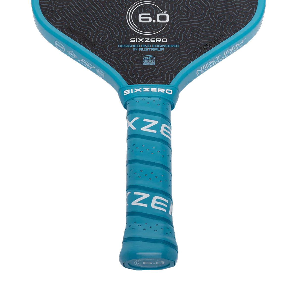 Six Zero Coral 16mm Elongated Pickleball Paddle Ocean Blue Grip