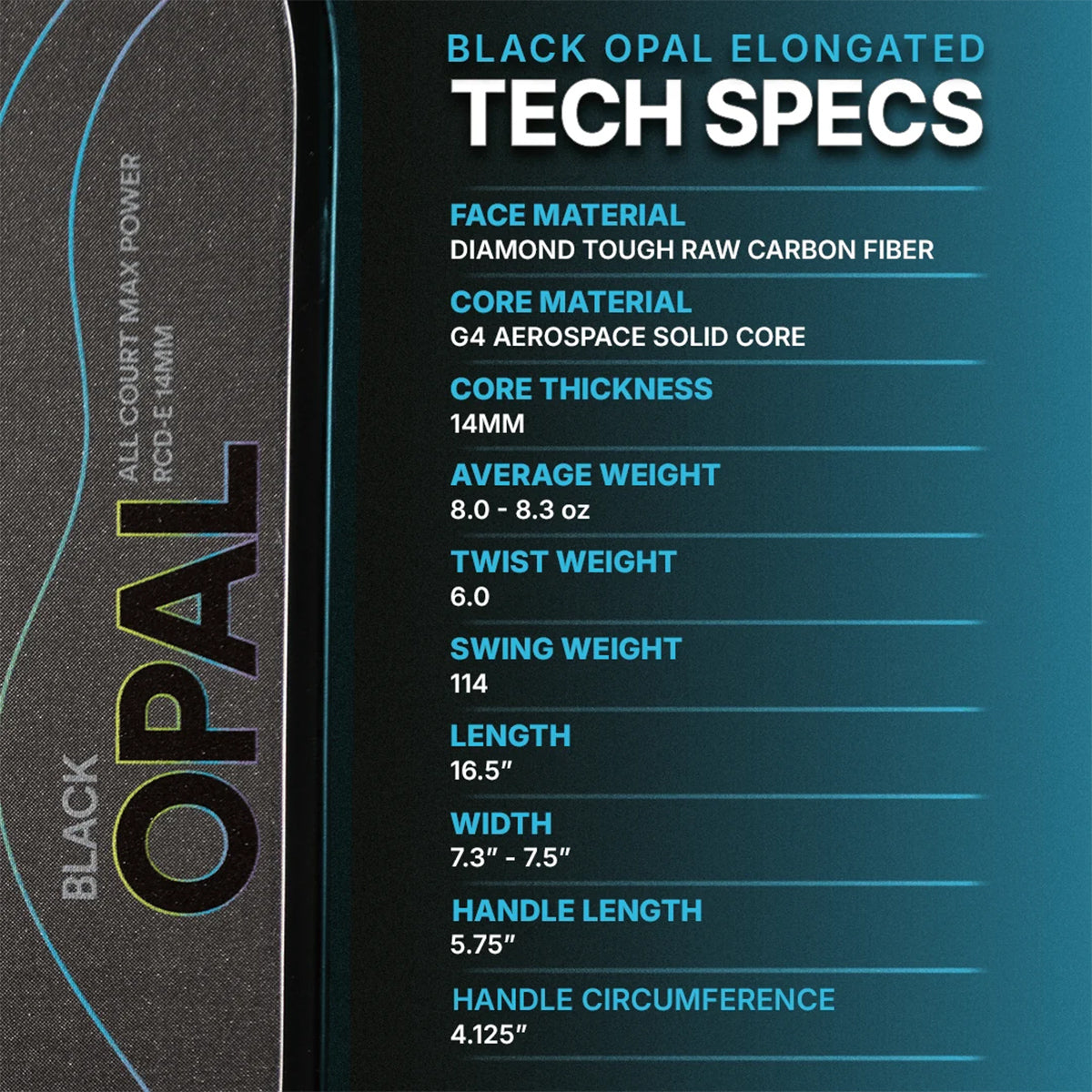 Six Zero Black Opal Elongated Pickleball Paddle Specs