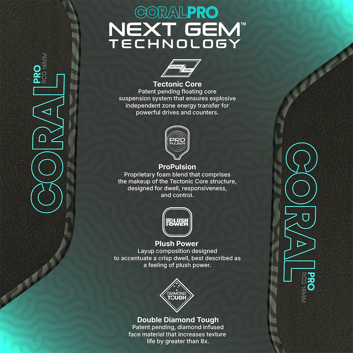 Six Zero Coral Pro 16mm Elongated Pickleball Paddle Specs 3