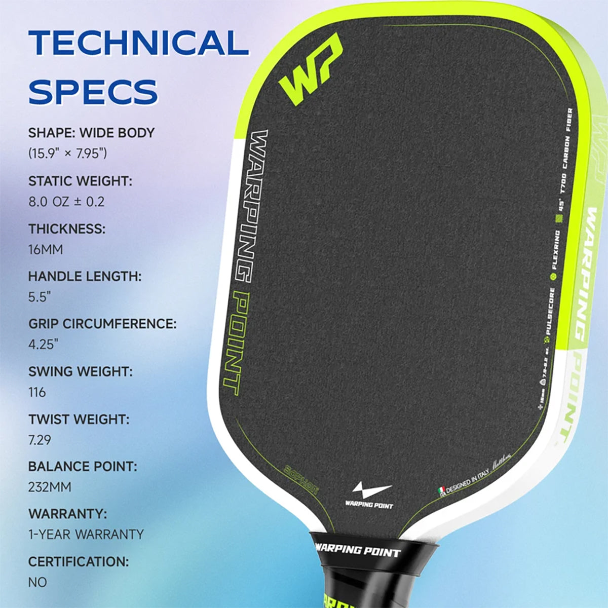 Warping Point Sophon Widebody 16mm Pickleball Paddle Specs 4